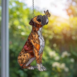 Boxer Dog ACRYLIC Suncatcher, Cute Dog with Butterfly, Mom Gift, Pet Memorial Ornament, Dog Lover Gift, Acrylic Wall Art, NOT GLASS