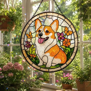 Cute Corgi Stained Glass Suncatcher, Pet Lover Gift, Dog Memorial Ornament, Corgi Mom Gift, Dog Lover Gift